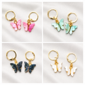 Cute Pastel Butterfly Charm Hoop Earrings – Trendy Gold-Tone Acrylic Drop Earrings for Women & Girls