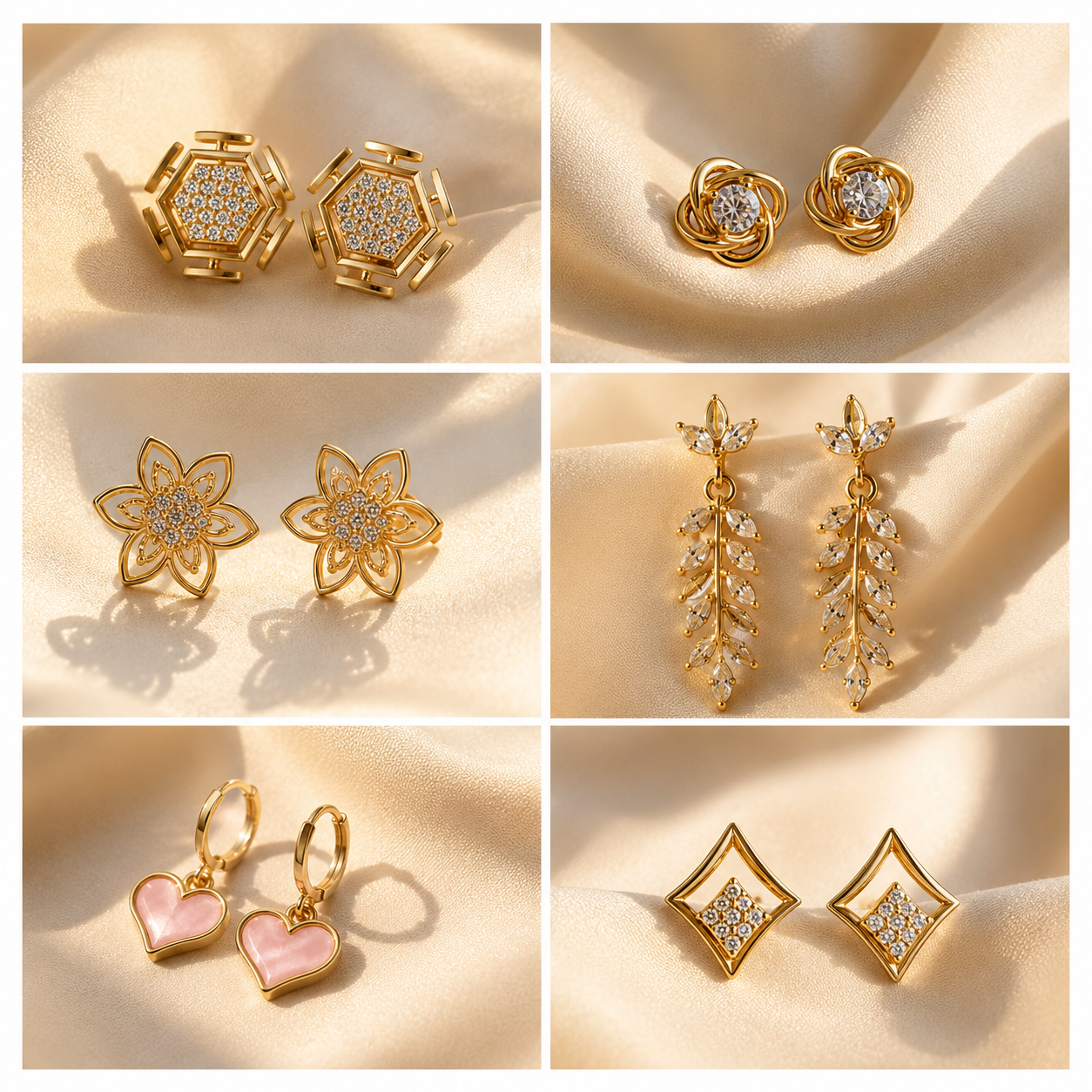 Shimmering 6-Pair Earring Collection – Elegant Gold-Tone Crystal Studs & Dainty Drop Earrings Set for your Girl