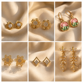 Shimmering 6-Pair Earring Collection – Elegant Gold-Tone Crystal Studs & Whimsical Drop Earrings Set