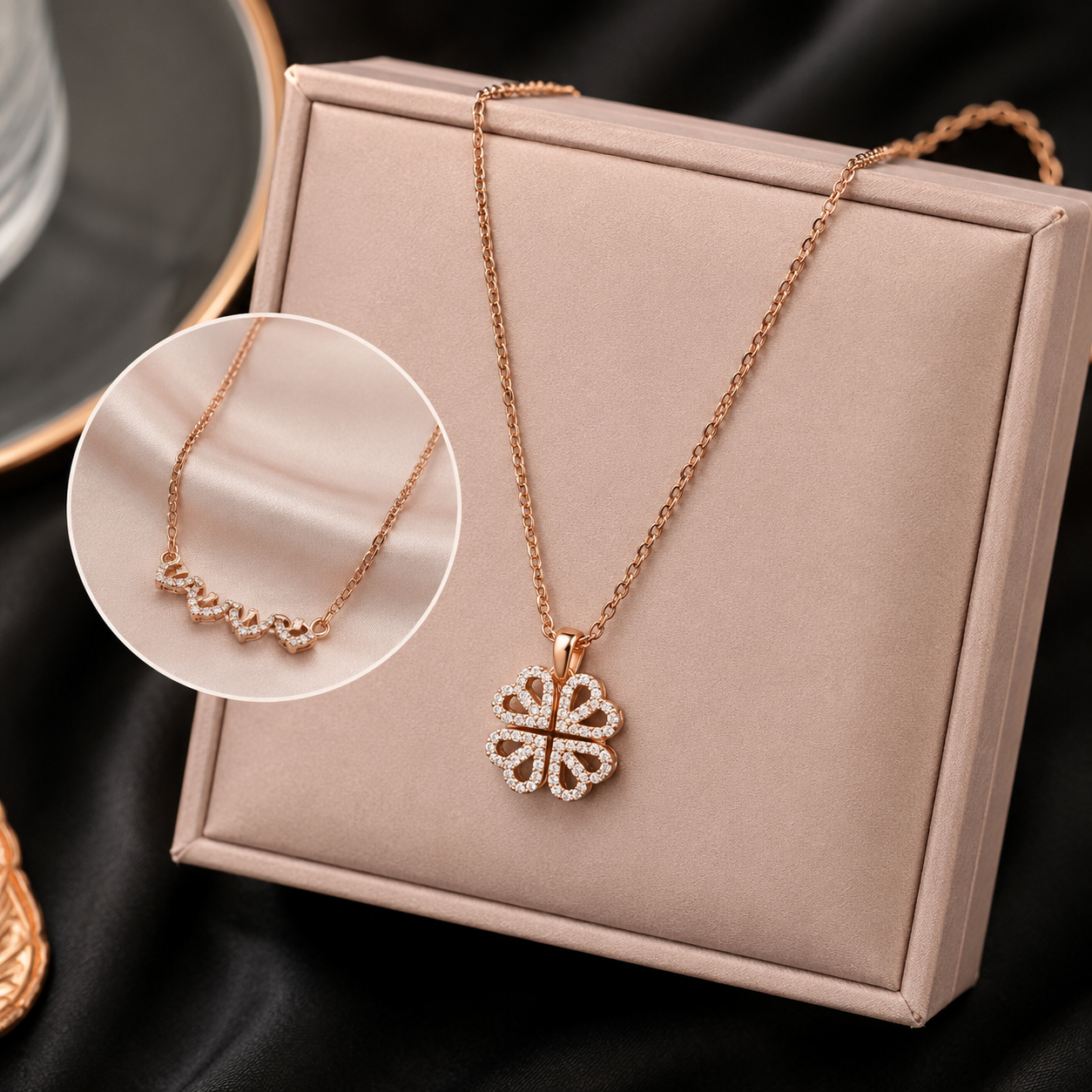 2-in-1 Magnetic Four-Leaf Clover Necklace – Transformable Heart-Shaped Clover Pendant for Women