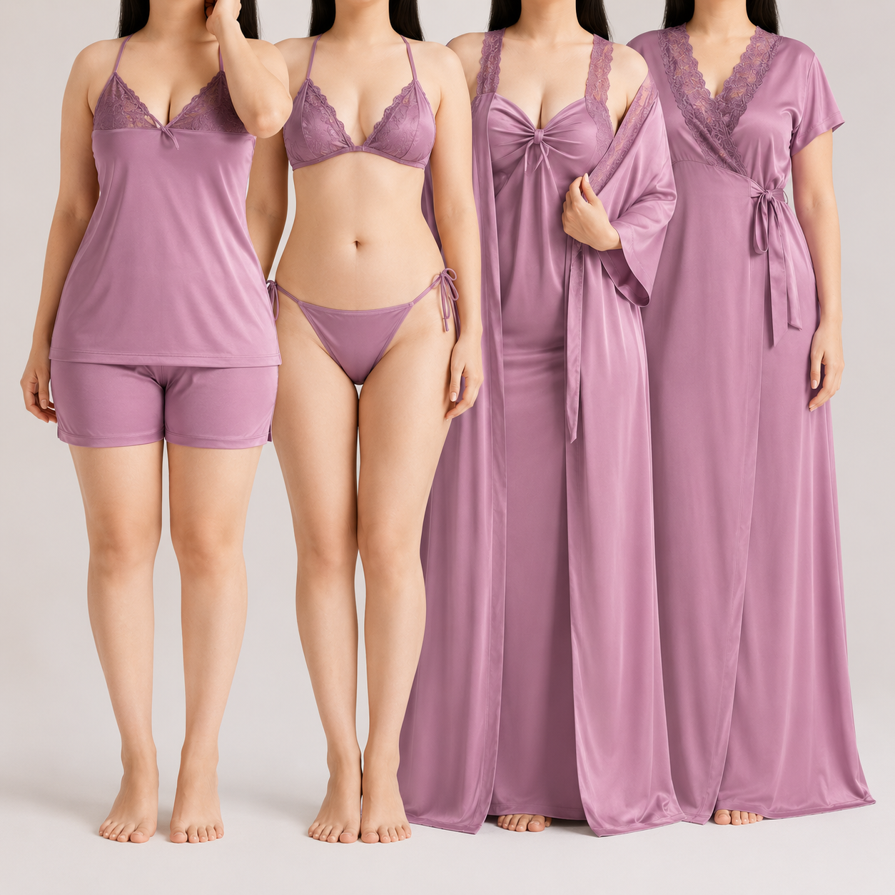 Premium Luxury Nightwear Set – Elegant Black Satin Sleepwear Collection for Women