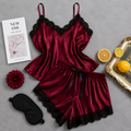 Premium Satin Nightwear Set for Women – Elegant Lace-Trimmed Camisole & Shorts with Matching Accessories