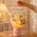 LED Light Crochet Flower Bouquet – Handmade Artificial Pink Daisy Arrangement with Gift Bag