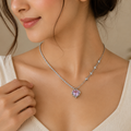 Celestial Crystal Heart Pendant Necklace – Layered Silver-Tone Chain with Star Accents for Your Love
