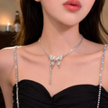 Korean-Style Rhinestone Butterfly Choker Necklace – Shimmering Statement Jewelry for Women & Girls