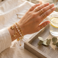 Luxury Triple-Layer Sea-Theme Charm Bracelet – Gold-Tone Pearl & Starfish Jewelry for Her
