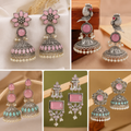 Premium Silver-Plated Ethnic Jhumka Collection – Stylish Set of 5 Traditional Earrings for Women