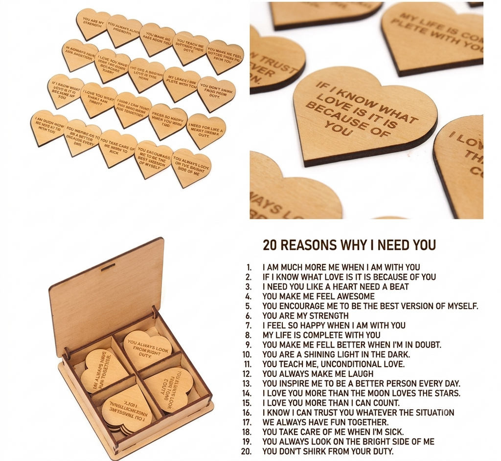 20 Reasons Why I Need and Love You – Wooden Love Note Keepsake Box