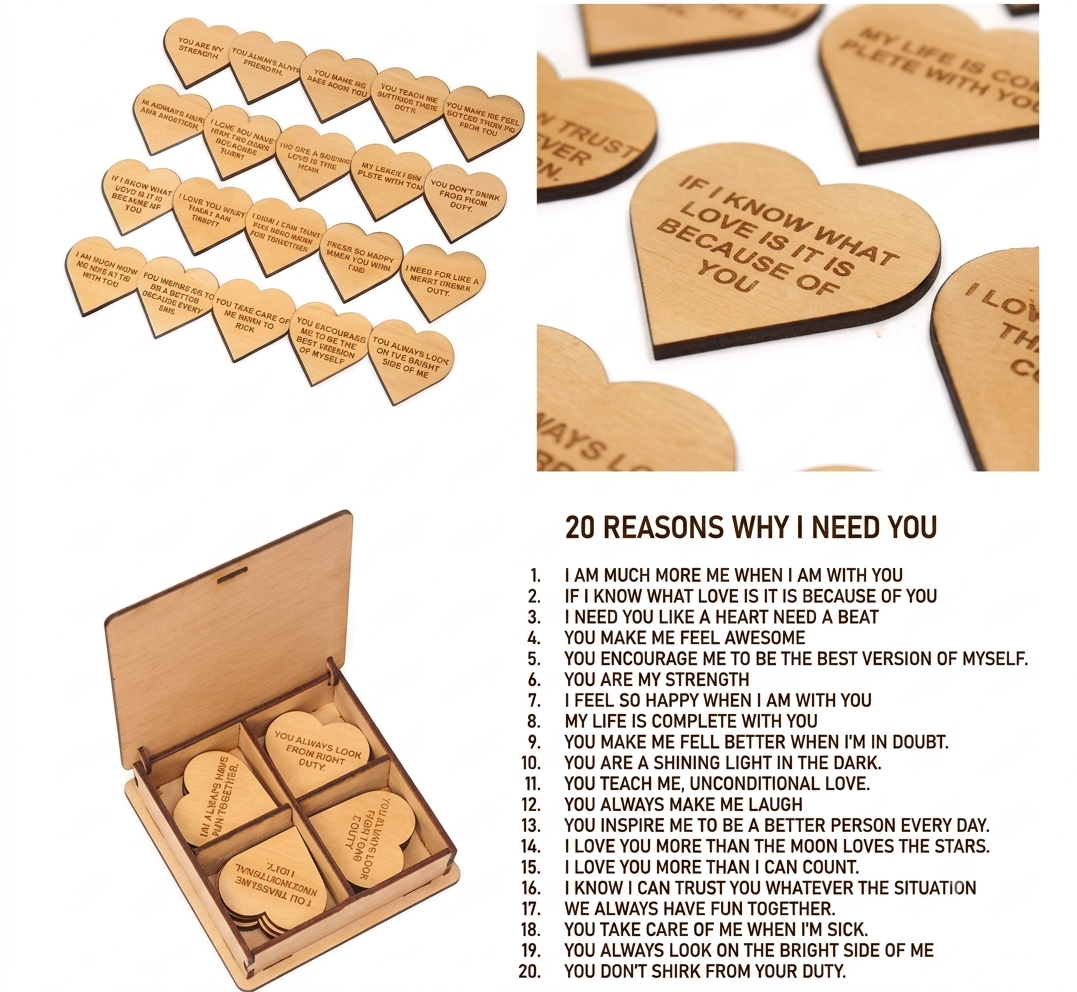 20 Reasons Why I Need and Love You – Wooden Love Note Keepsake Box