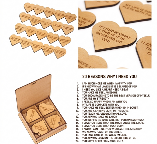 20 Reasons Why I Need and Love You – Wooden Love Note Keepsake Box