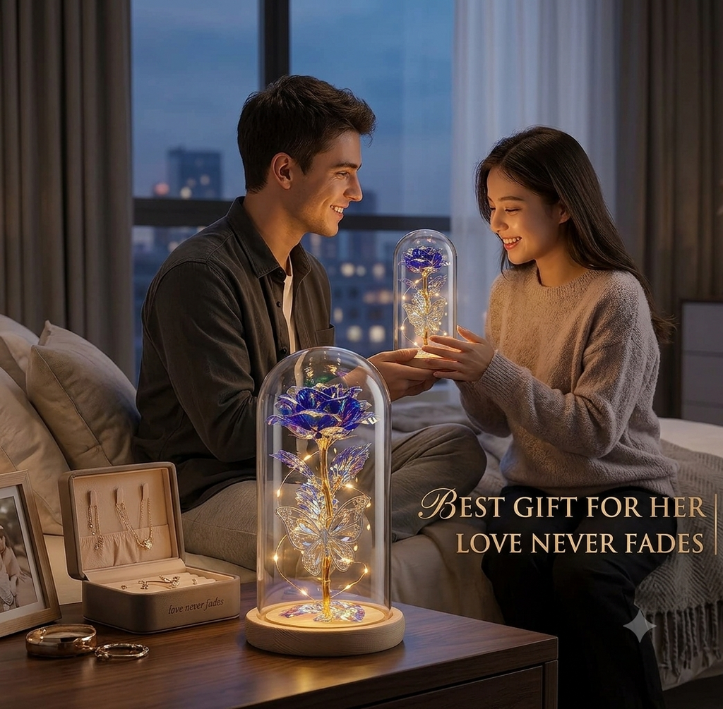Enchanted Forever Rose in Glass Dome – LED Crystal Galaxy Rose with lights❤️