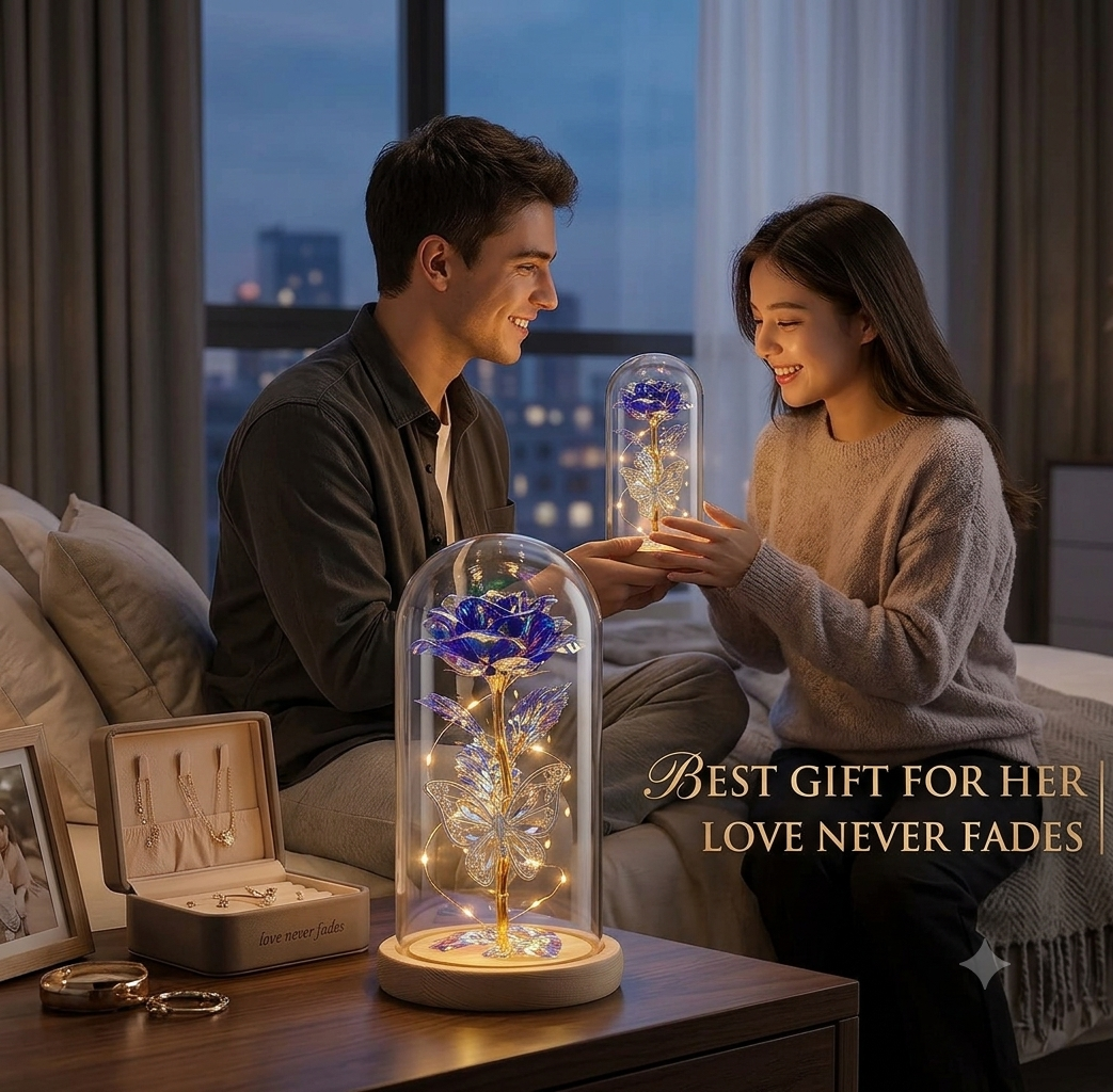 Enchanted Forever Rose in Glass Dome – LED Crystal Galaxy Rose with lights❤️