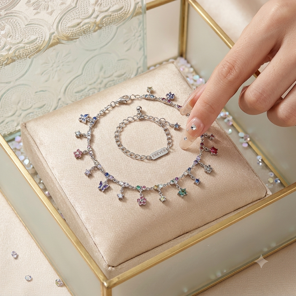 Rainbow Zircon Butterfly Necklace – Dainty Multi-Color Crystal Chain Choker for Women