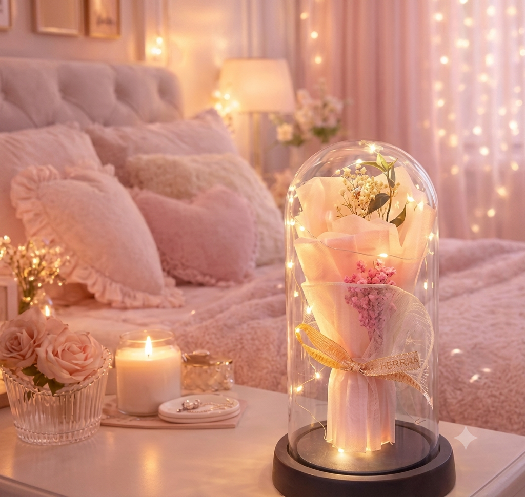 Ellegant Glass Dome Love Showpiece with Glowing Lights & Couple Figurine – Anniversary Decoration Gift