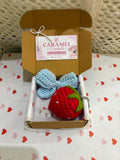 Handmade Crochet Strawberry & Blue Bow Gift Box | The Ultimate Gift for GF