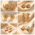 Shimmering 6-Pair Earring Collection – Elegant Gold-Tone Crystal Studs & Dainty Drop Earrings Set